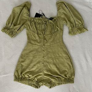 Lime Crinkle Woven Ruched Bust Elastic Hem Romper